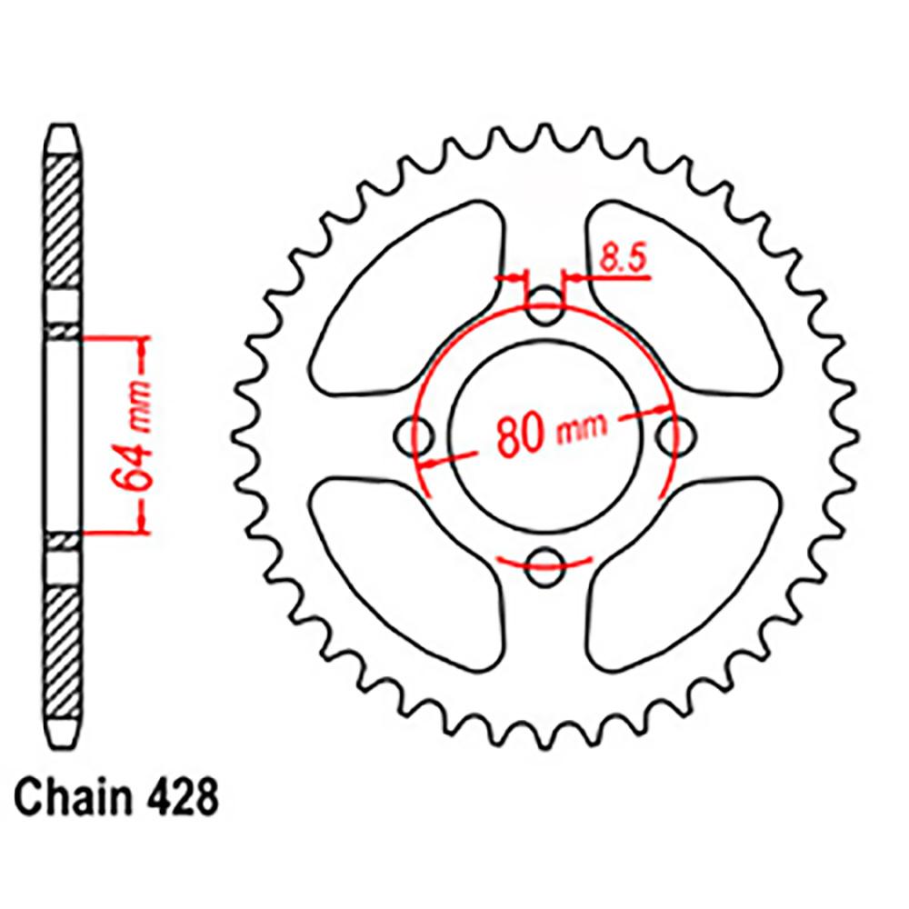 REAR SPROCKET - STEEL 43T 428P (32-183-43)