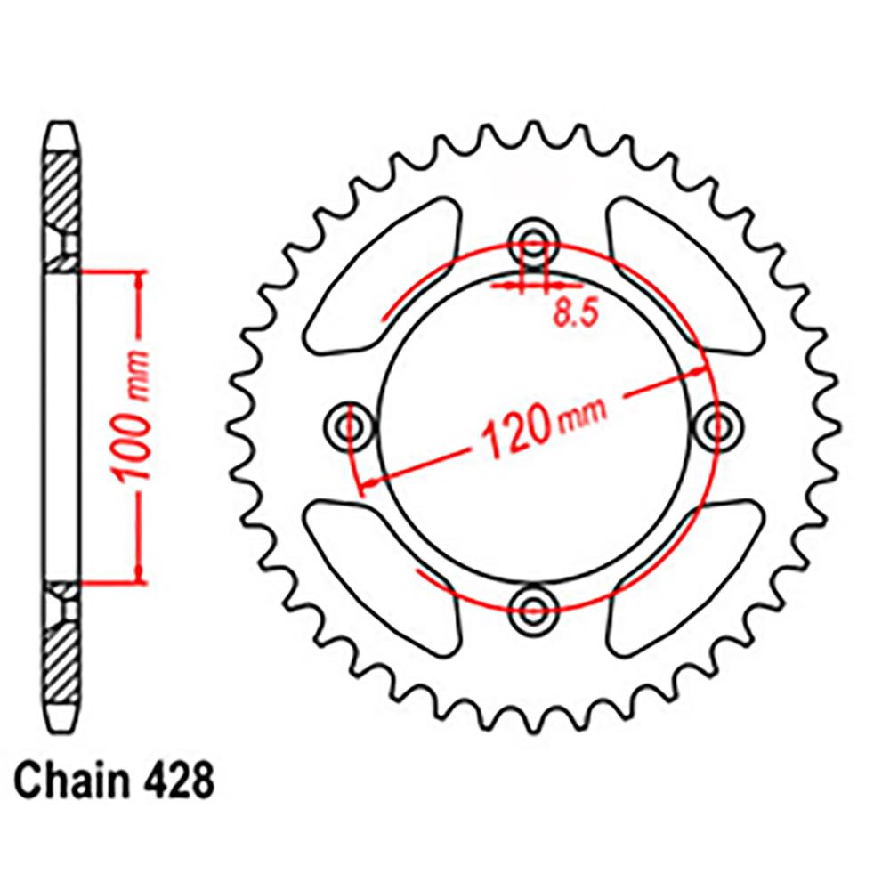 REAR SPROCKET - STEEL 46T 428P (32-209-46)