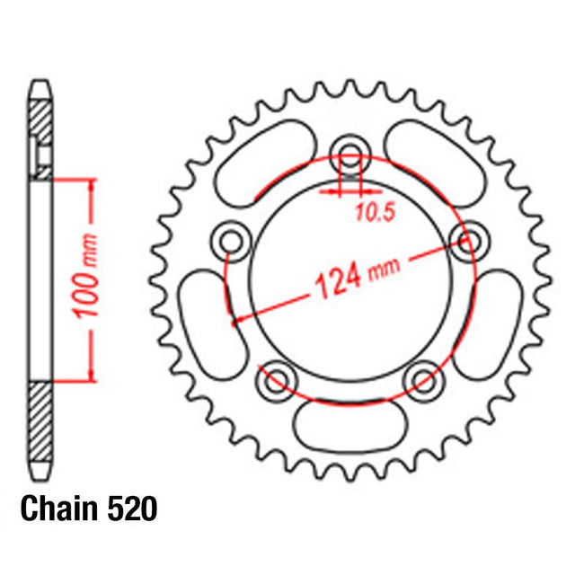 REAR SPROCKET - STEEL 44T 520P (42-D06-44) Hover Image