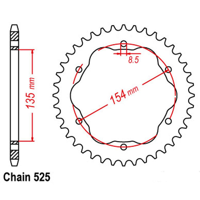 REAR SPROCKET - STEEL 43T 525P   - 760 or 770 ADAPTOR REQUIRED Hover Image