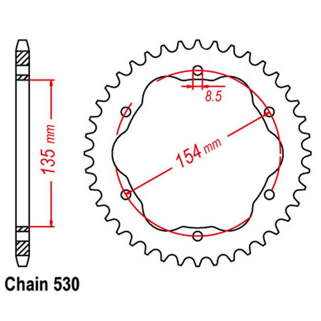 REAR SPROCKET - STEEL 40T 530P   - 760 or 770 ADAPTOR REQUIRED Hover Image