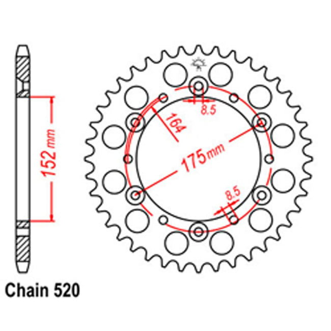 REAR SPROCKET - STEEL 52T 520P D/D (32-2H0-52) Hover Image