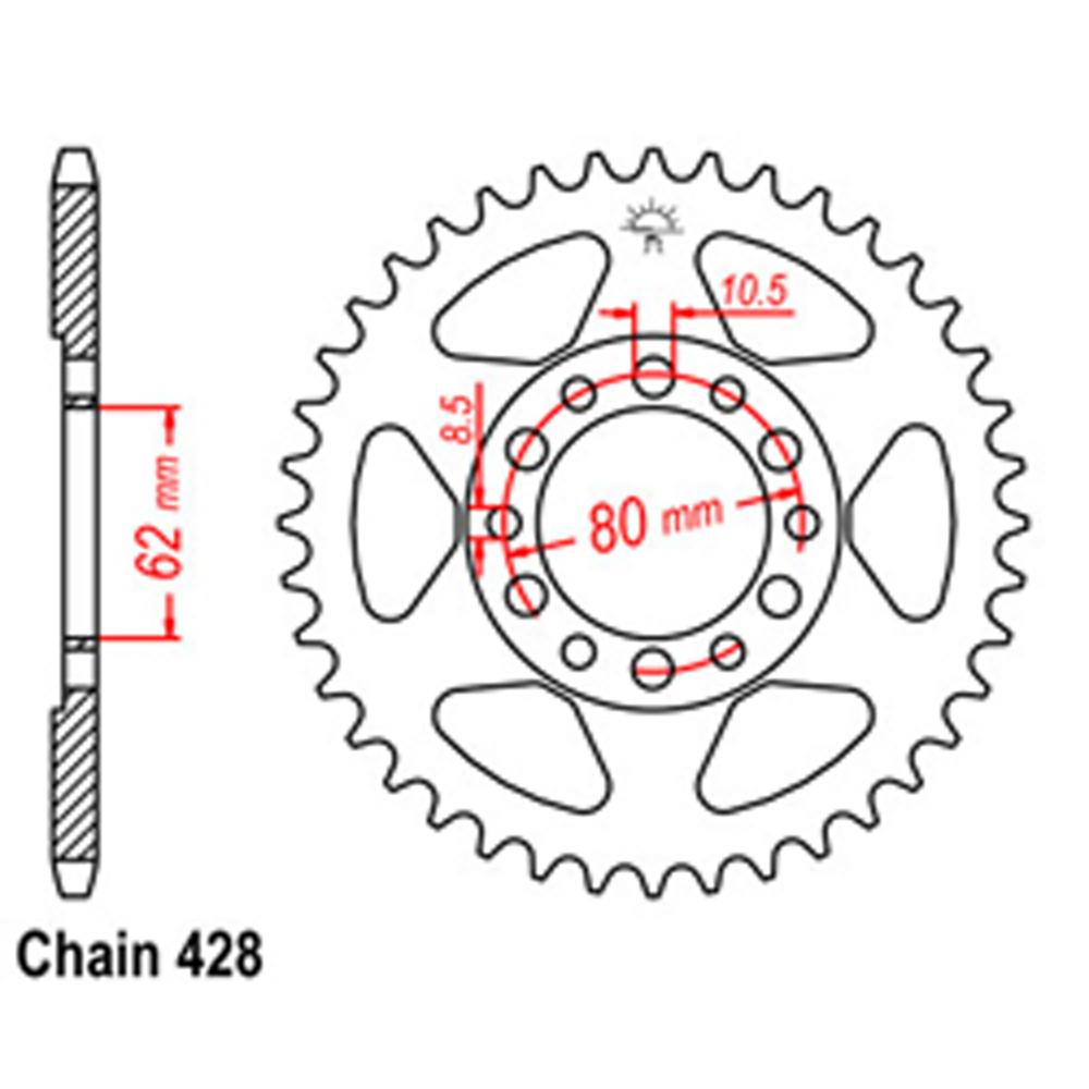 REAR SPROCKET - STEEL 45T 428P D/D (32-4V1-45)