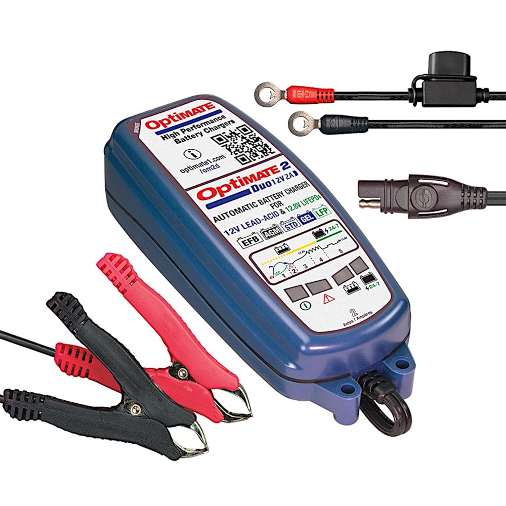 TecMate Optimate 2 DUO - Lithium and Lead Acid Smart Charger 2amp (24)