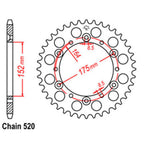 REAR SPROCKET - STEEL 42T 520P D/D (32-2H0-42)