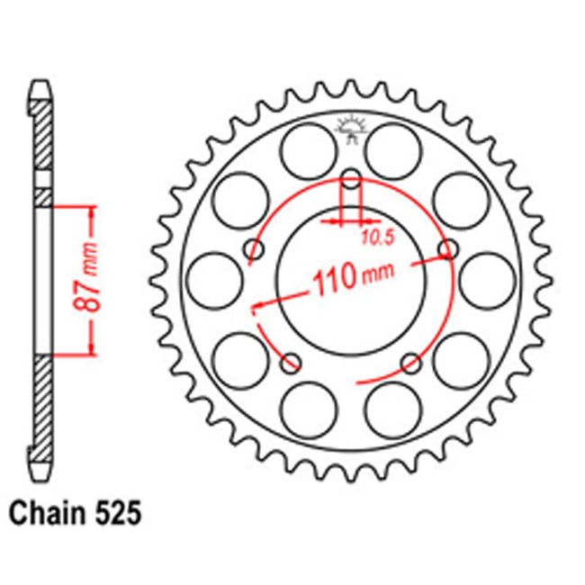 REAR SPROCKET - STEEL 44T 525P (32-33C-44) Hover Image