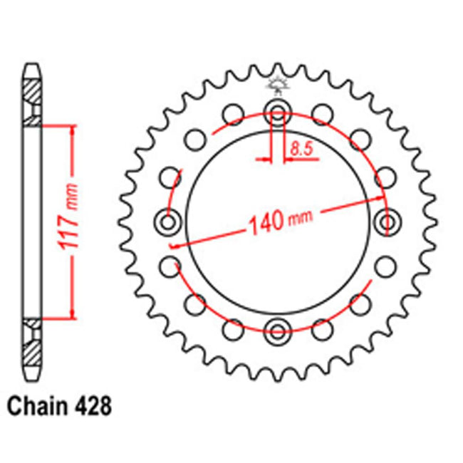 REAR SPROCKET - STEEL 46T 428P (32-39K-46) Hover Image