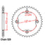 REAR SPROCKET - STEEL 38T 520P (32-45G-38)