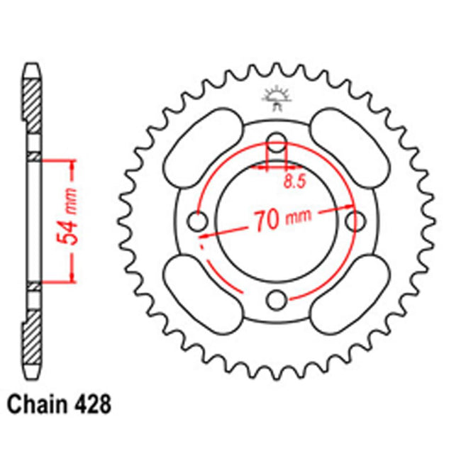 REAR SPROCKET - STEEL 45T 428P (32-45P-45) Hover Image