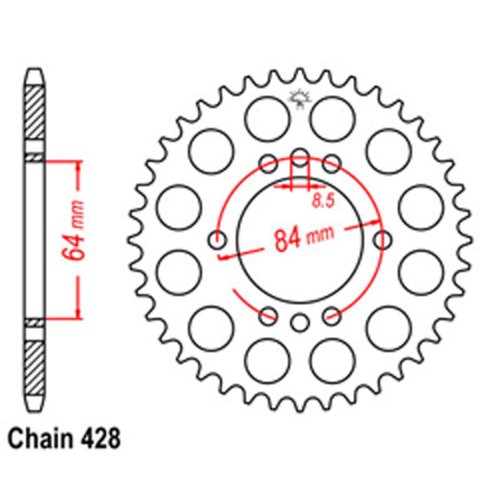 REAR SPROCKET - STEEL 45T 428P D/D (32-053-45)