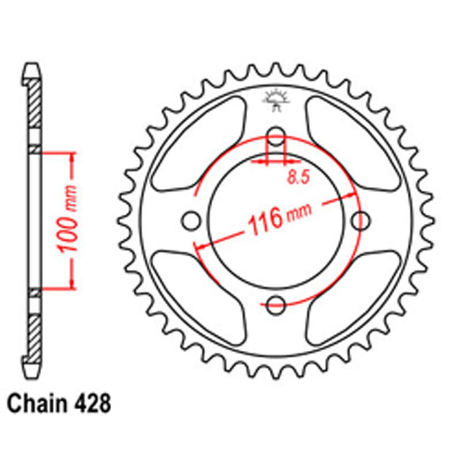 REAR SPROCKET - STEEL 50T 428P (32-056-50) Hover Image