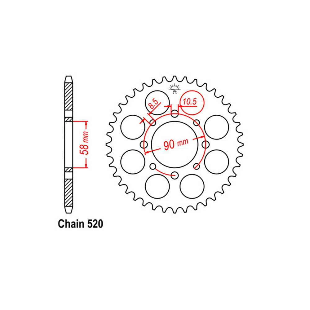 REAR SPROCKET - STEEL 45T 520P (32-KP9-45)