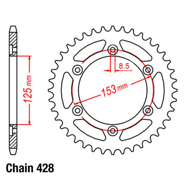 REAR SPROCKET - STEEL 54T #428 Hover Image