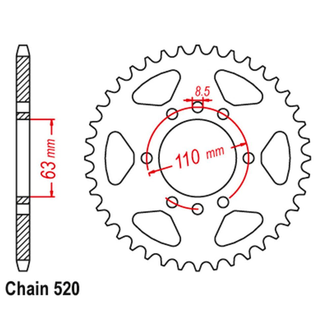 REAR SPROCKET - STEEL 45T 520P (42-K09-45) Hover Image
