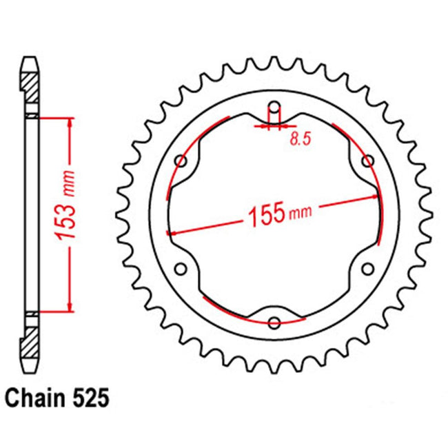 REAR SPROCKET - STEEL 38T 525P (42-K12-38) Hover Image