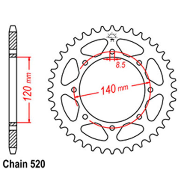 REAR SPROCKET - STEEL 43T 520P (32-260-43) Hover Image