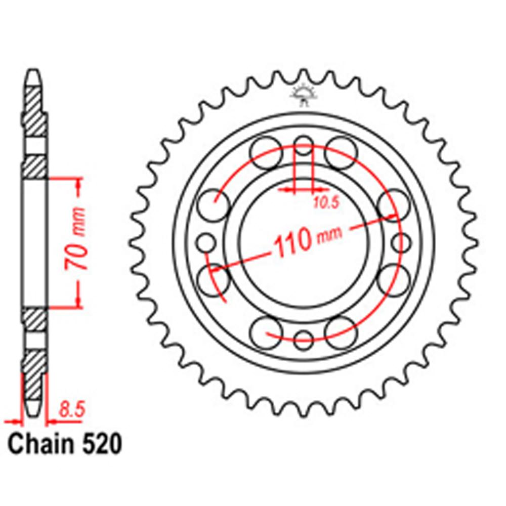 REAR SPROCKET - STEEL 44T 520P (32-443-44)