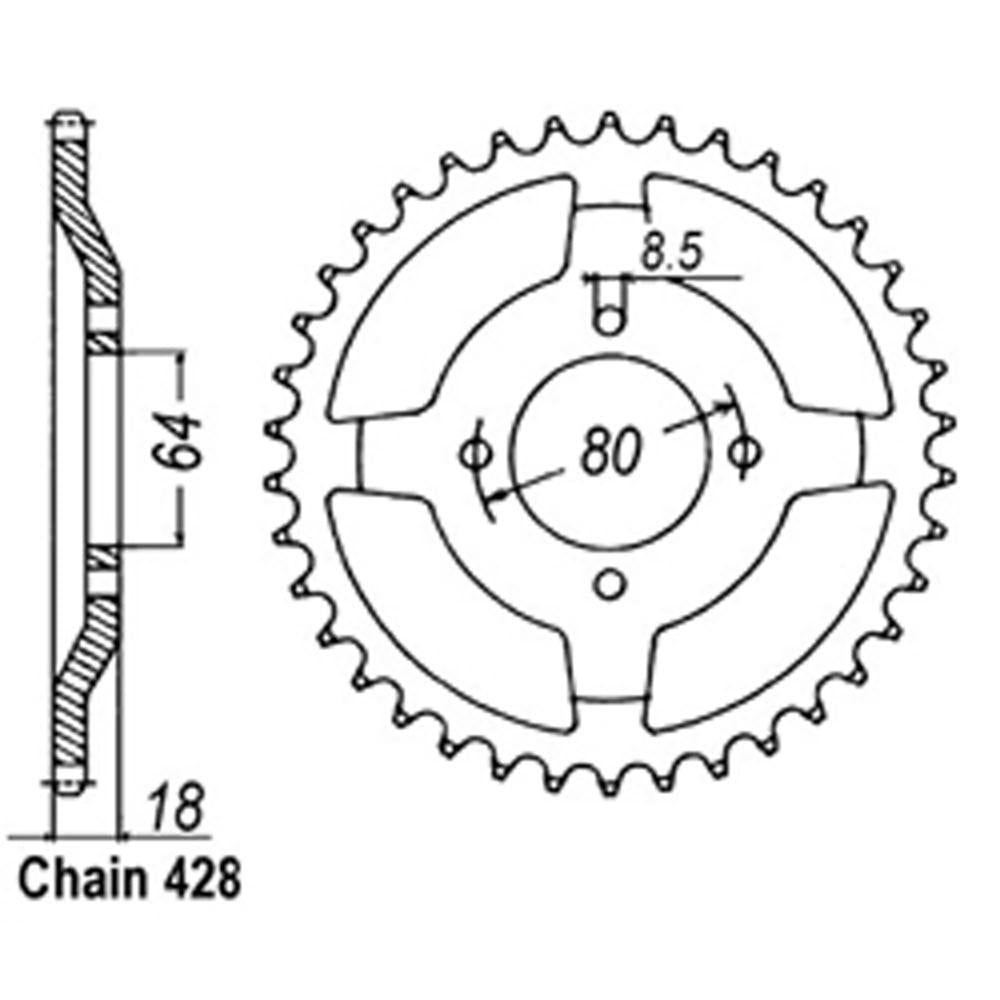 REAR SPROCKET - STEEL 51T 428P (32-482-51)