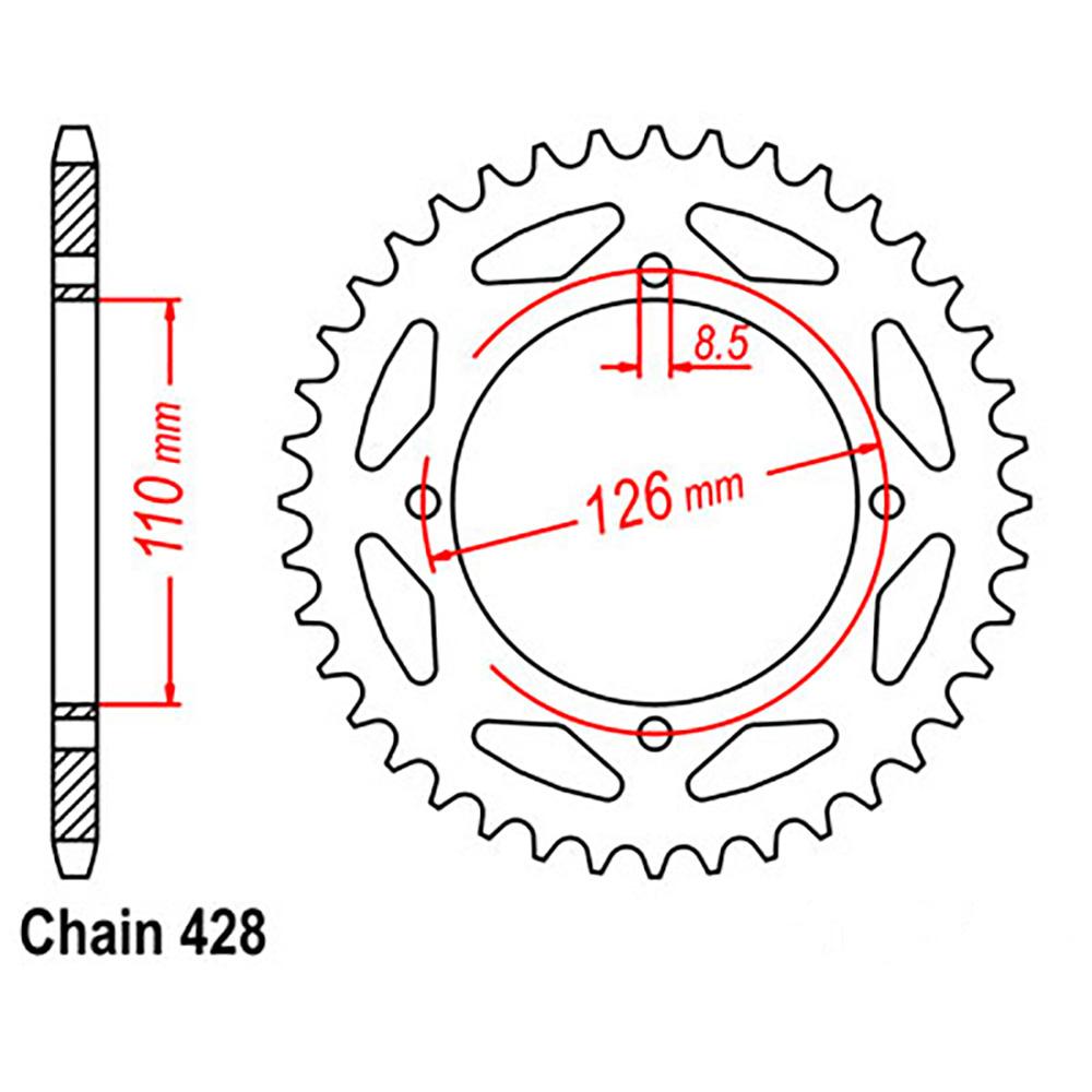 REAR SPROCKET - STEEL 55T 428P (32-077-55)