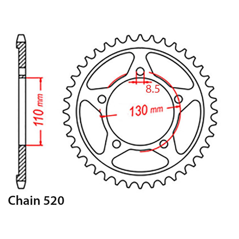 REAR SPROCKET - STEEL 40T 520P (32-KW6-40)