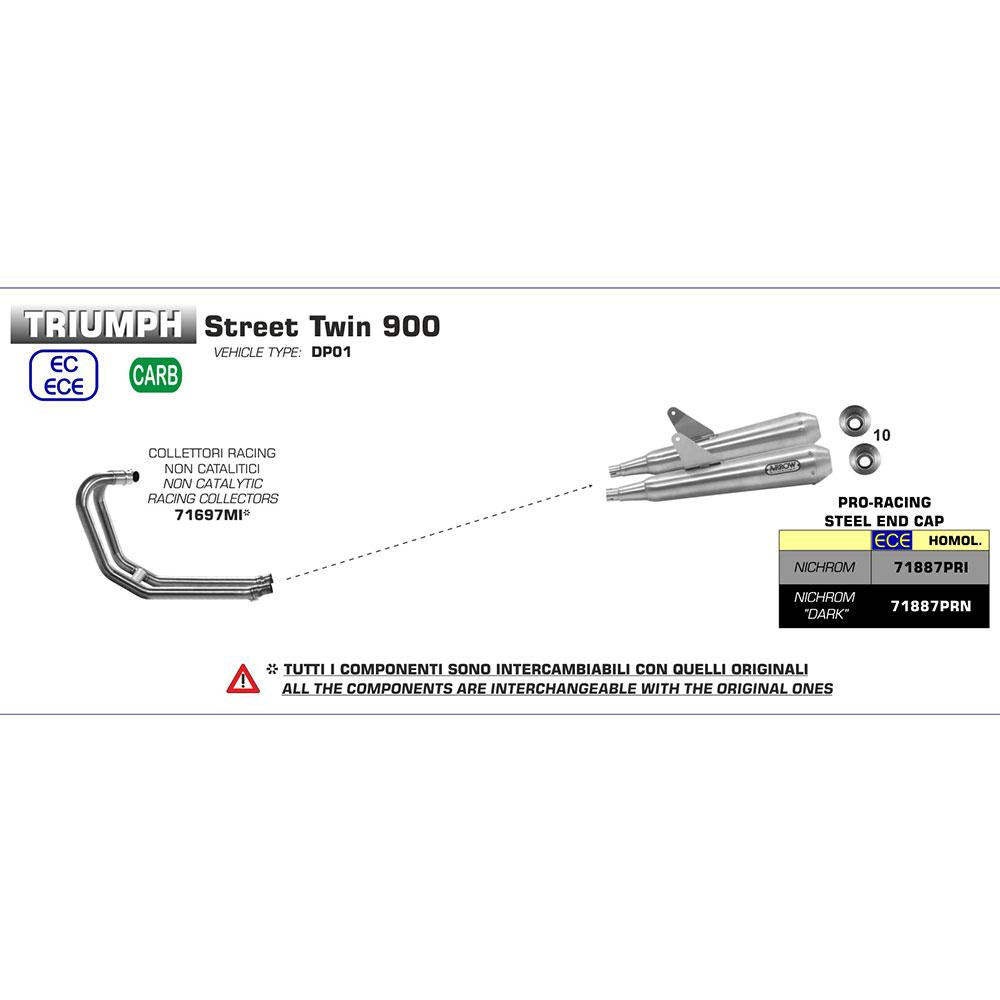 ARROW 71887PRI Silencer Set - PRO-RACE Nichrom Silver with Steel End Cap
