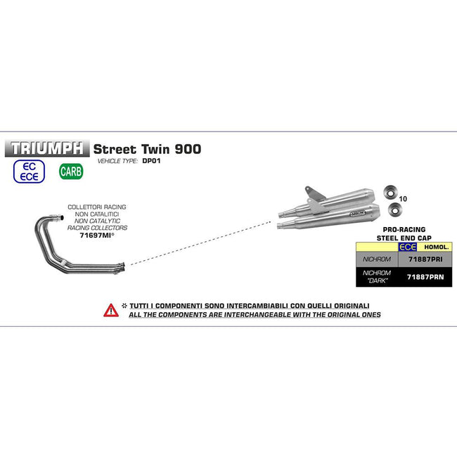 ARROW 71887PRI Silencer Set - PRO-RACE Nichrom Silver with Steel End Cap Main Image