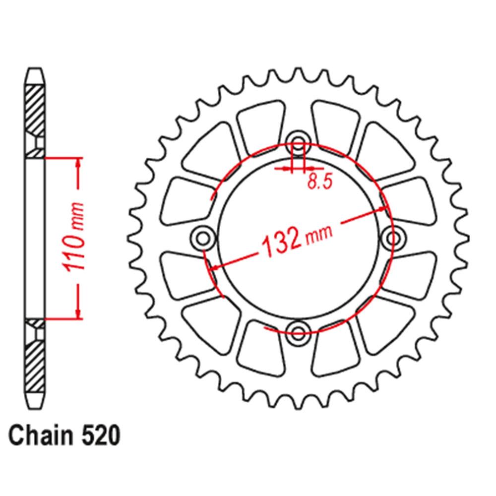 REAR SPROCKET - STEEL 46T 520P (42-K08-46)