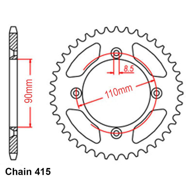 REAR SPROCKET - STEEL 42T 415P Hover Image