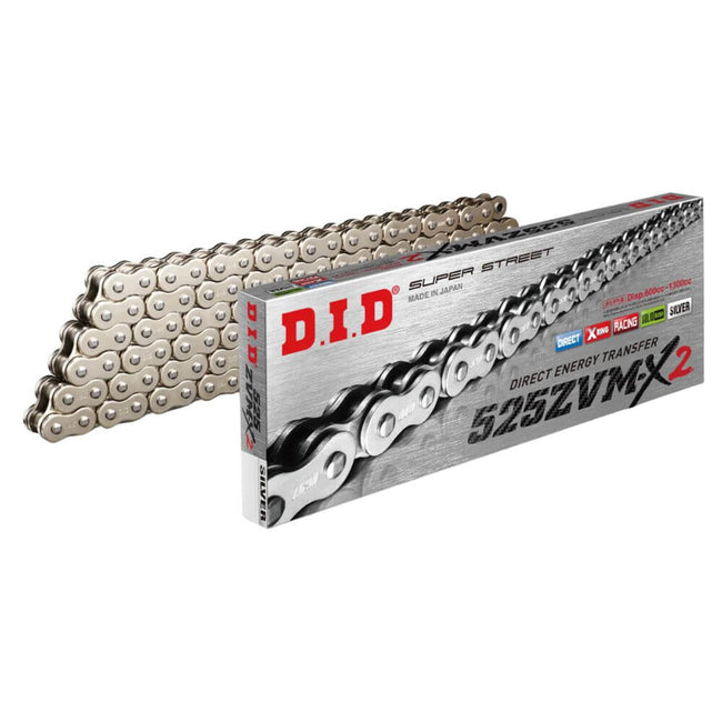 D.I.D Drive Chains - 525ZVM-X2 -122 ZB Super Street X-Ring - SS Silver Hover Image