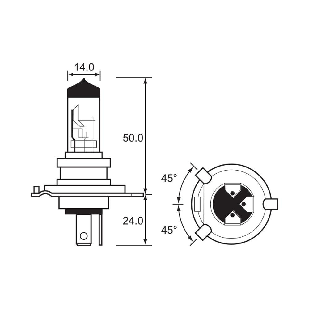 BULB - HALOGEN 12V 100/90W - H4 - P43T-38