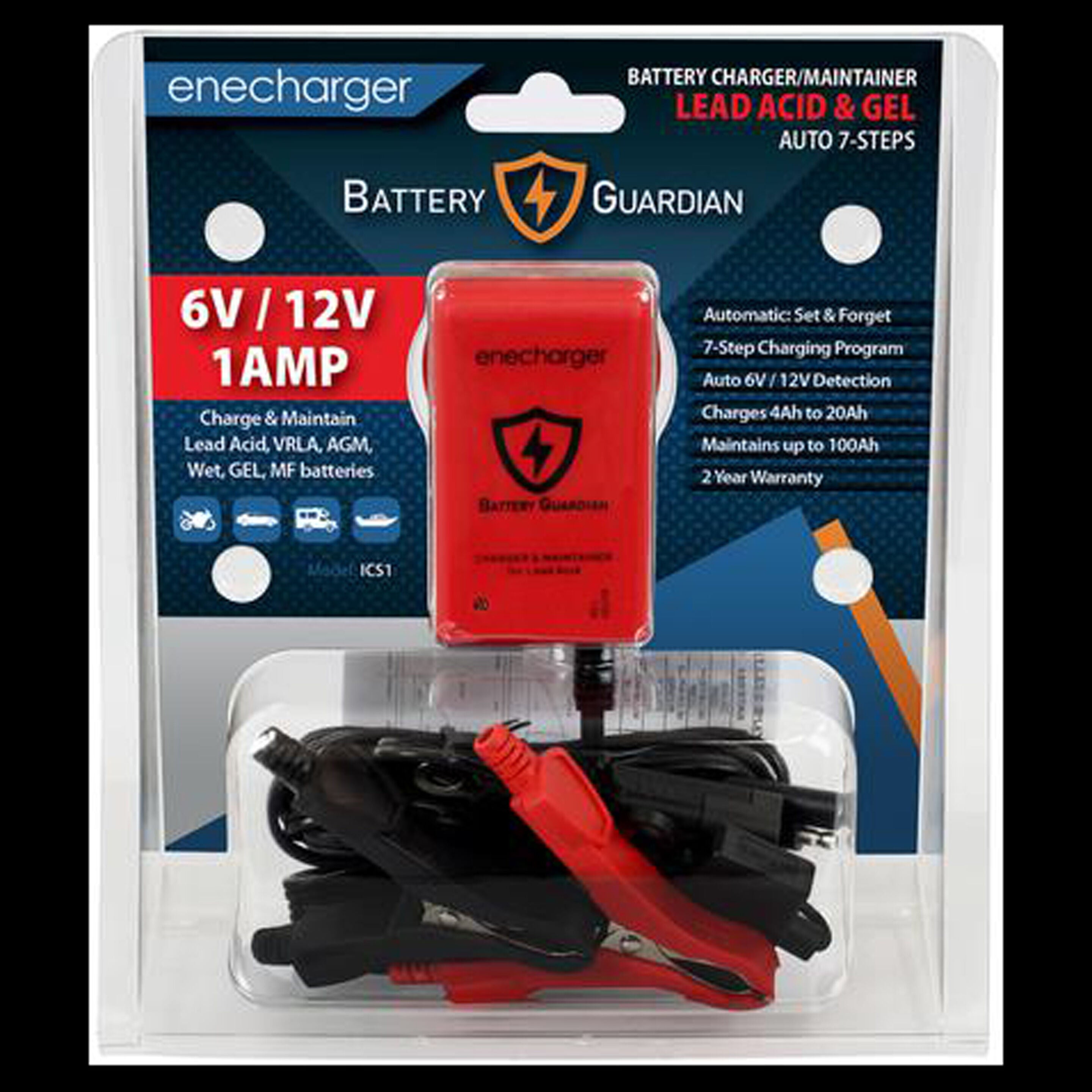 Enecharger ICS1 Battery Guardian - 6V/12V 1.0A 7 Step Charger