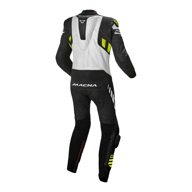 Macna Tracktix 1 Piece Suit Black/White/Neon Yellow Main Image