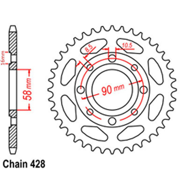 REAR SPROCKET - STEEL 42T 428P D/D (32-382-42) Hover Image