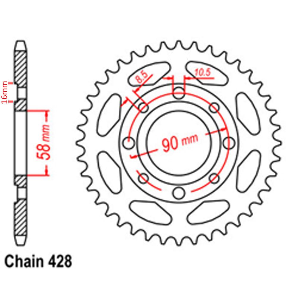 REAR SPROCKET - STEEL 44T 428P D/D (32-382-44)