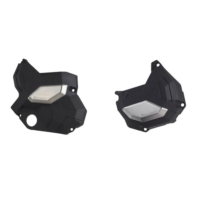 POLISPORT CLUTCH & ALTERNATOR COVER KIT KAWASAKI Z650/NINJA 650 - 17-21 - BLACK/SILVER Hover Image