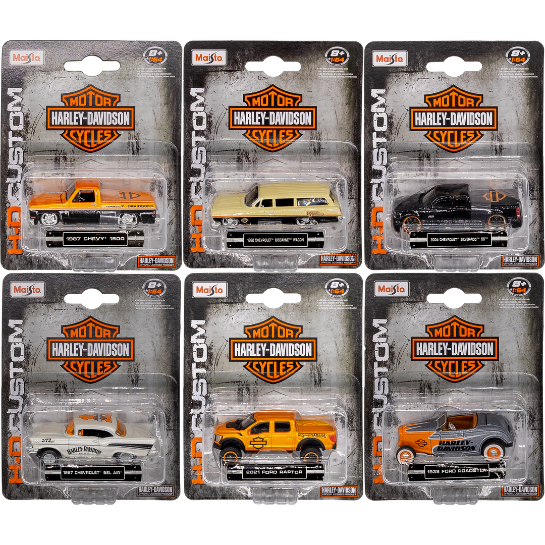 MOD432 - 1.64 HARLEY DAVIDSON CUSTOM CARS (6/PK)