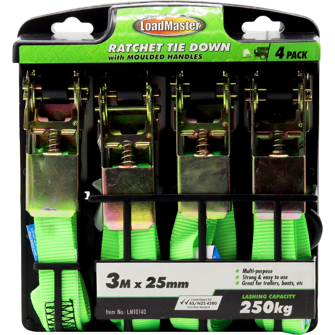 UPRTD - RATCHET TIE DOWN 250KG LOAD CAPACITY (4/PK)